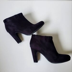 Sam & Libby Black Vegan Suede Ankle Boots Moto Booties Chunky Heels Boho Western